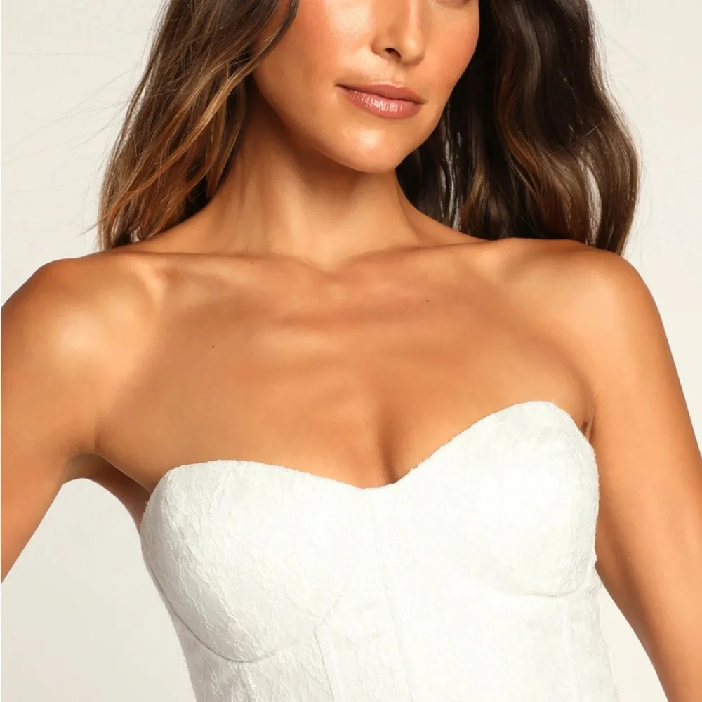Lulu's Elegant Strapless Cream Dress - Picture 6 of 8